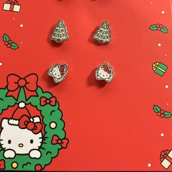 HELLO KITTY 3pc SET Christmas Silver-tone Enamel Stud Earrings**NEW! - Picture 3 of 5